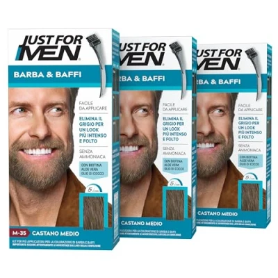 Abbildung von Just for Men Bart &amp; Schnurrbart, Bartfarbe für Herren, Farbe Mittelbraun, Färben, entfernt graues Haar, mit Applikatorkamm M35 (3 Pack)