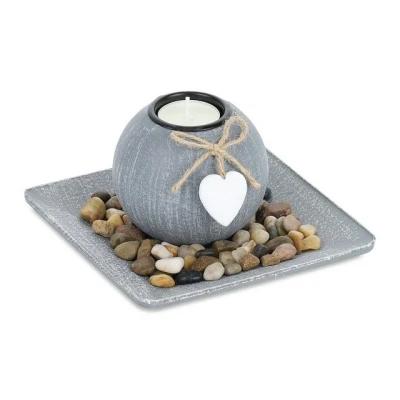 Abbildung von relaxdays Teelichthalter mit Tablett &amp; Steinen