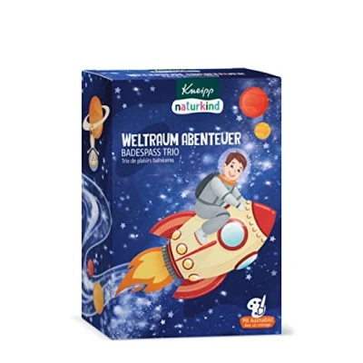Abbildung von Kneipp Naturkind Geschenkset Weltraum Abenteuer je 1x Sprudelbad Weltraumfahrer (95g), knisternde Badekristalle Sternenstaub (60g) &amp; Farbzauberbad Traumfahrer (40g) Spaß Pflege für Kinder