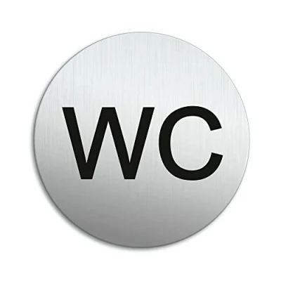 Abbildung von OFFORM DESIGN Hinweisschild WC Toilette Ø 100 mm Aluminium Edelstahloptik selbstklebend, (1 St)