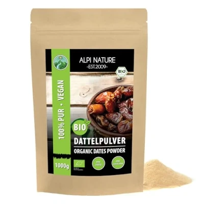 Abbildung von Bio Dattelzucker (1kg), Dattelpulver aus kontrolliert biologischem glutenfrei, laktosefrei, Datteln gemahlen, laborgeprüft, vegan