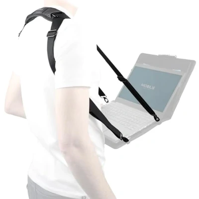 Abbildung von MOBILIS Universeller Tragegurt für Laptop/Tablet, ergonomischer und bequemer Tragegurt, 4 Befestigungspunkte, Länge verstellbar 100 180 cm, Schwarz