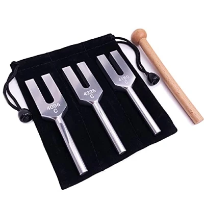 Abbildung von Angel Stimmgabeln Set 4096Hz 4160Hz 4225Hz für Heilung Musikinstrument mit Holzhammer und weicher Aufbewahrungstasche