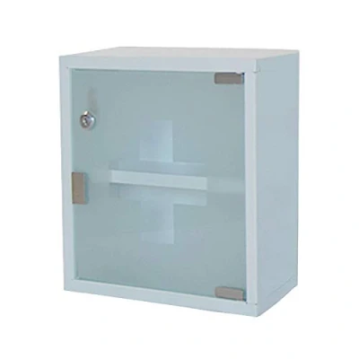 Abbildung von HS Lighting Medizinschrank Erste Hilfe Schrank, Metall Arzneischrank abschließbare Hausapotheke Medikamentenschrank, Glastür mit Tip on Automatik, 30ⅹ30ⅹ12 cm (Weiß 2 Fächer)