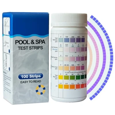 Abbildung von 100 Stück Pool Tester Wassertester, 7 IN 1 Poolwasser Teststreifen Spa Whirlpool für PH Wert, freies Chlor, Gesamthärte, Brom, Gesamtchlor, Cyanursäure, Gesamtalkalität