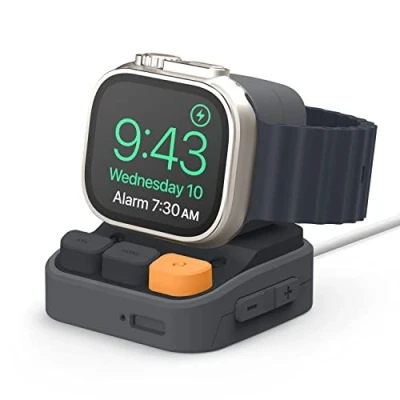 Abbildung von elago Ladestation Kompatibel mit Apple Watch 10/9/8/SE2/7/6/SE/5/4/3/2/2 Ultra/1/1 Ultra und Samsung Galaxy 7/7 Ultra/6/6 Classic/5/5 Pro, Klassisches Computerdesign (Dunkelgrau)