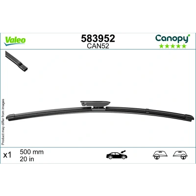 Abbildung von Scheibenwischer Valeo Canopy 583952 500mm Flachbalkenwischblatt, Wischgummi aus &gt;80 % nachhaltigen Materialien RENAULT: CLIO 2, Twingo 3 Schrägheck