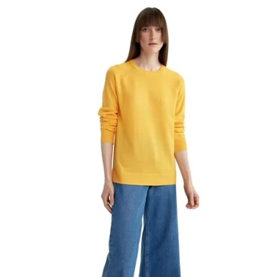 Abbildung von DeFacto Pullover Damen Langarm Blusen &amp; Tuniken Winter Sweater Regular Fit Crew Neck