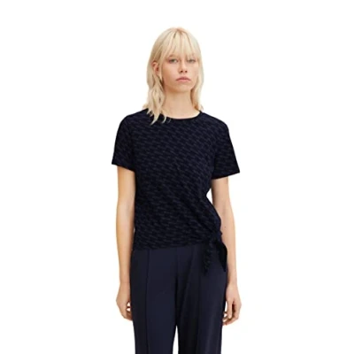 Abbildung von TOM TAILOR Denim Damen T Shirt mit Knoten 1032811, 30605 Navy Logo Print, XL