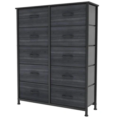 Abbildung von YITAHOME Kommode,Kommode mit 10 Schubladen,Schrank,Stoffschubladen Griffen,Kommodenschrank Stabiler Stahlrahmen,Dauerhaft,Schwarze Holzmaserung