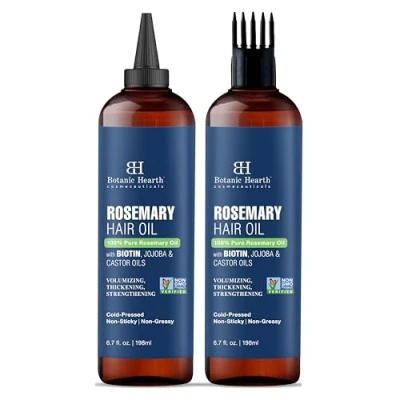 Abbildung von Botanic Hearth 100% reines Rosmarinöl haare (Rosemary oil for hair growth), angereichert Mit Biotin Haarstärkende Behandlung Jojobaöl und Rizinusöl 6.7 fl oz x 2