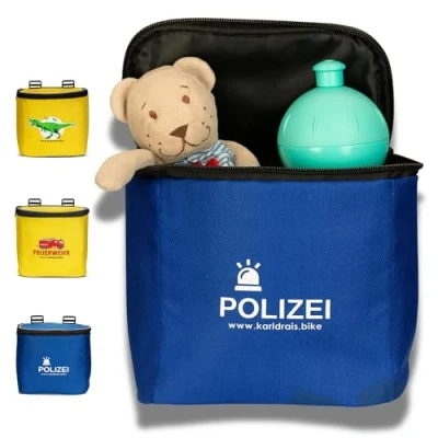 Abbildung von Kinder Lenkertasche mit Verschluss Laufrad Lenkerkorb vorne Fahrrad Lenker Tasche Fahrradkorb Fahrradtasche Laufradtasche Scooter Roller Zubehör Kinderfahrrad Polizei