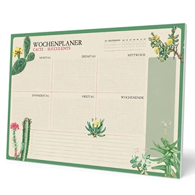 Abbildung von Grupo Erik Wochenplaner Tischkalender Block A4 Kalender Planer Botanical Cacti auf Deutsch Tischplaner ohne Datum Schreibtischunterlage Papier