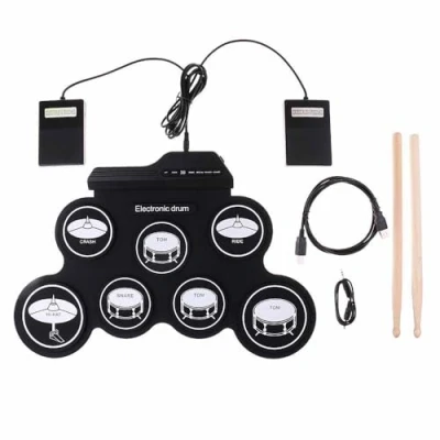 Abbildung von NEWFUN Schlagzeug Elektronisch, Elektronisches Schlagzeug, E Drum, Roll up Drum Practice Pad mit 7 Silikon Pads Mallets und Fußpedal für Anfänger Kinder