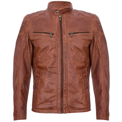 Abbildung von Herren Lederjacke im Vintage Stil, gesteppt, Retro Racing Biker mit Reißverschluss San Marino