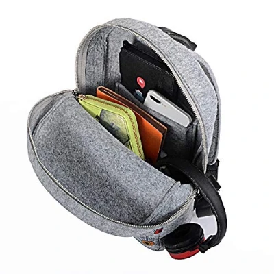 Abbildung von Biggdesign Faces Mini Rucksack aus Filz, Geräumiger Schulrucksack, Tagesrucksack, Für Jeden Anlass, Uni, Arbeit, Wandern, Reise, Unisex, Grau