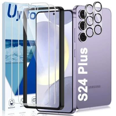 Abbildung von Uyiton für Samsung Galaxy S24 Plus Schutzfolie, 2 Stück Folie und Kameraschutz, 9H Härte Panzer Schutz Glas HD Klar Schutzglas Displayschutz