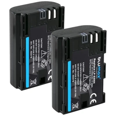 Abbildung von 2X Blumax Akku kompatibel mit Canon LP E6NH (2400mAh) Infochip NTC Sensor &amp; V1 Gehäuse EOS R RA R6 MarkII R5 R5c R7, Schwarz