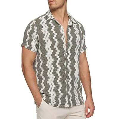 Abbildung von Indicode Herren INCosby Kurzarmhemd mit Button Down Kragen Herrenhemd gestreift Kurzarm Hemd Army Mix S