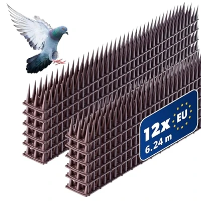 Abbildung von KADAX 12 Stück Vogelabwehr Spikes, Kunststoff, 51x4x3,5 cm, 3 reihig, für Tauben, Katzen, Marder, Zaun, Balkon, Dach, Fensterbank, robust und wetterbeständig, frei zuschneidbar, Braun