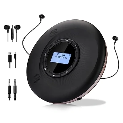 Abbildung von Tragbarer CD Player Bluetooth wiederaufladbarer 1500mAh Auto mit und Stereo Dual Lautsprecher Anti Skip für Zuhause Reisen persönlicher Walkman discman Tragbar
