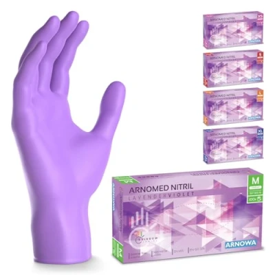 Abbildung von 500 Stück ARNOMED Einweghandschuhe Lila, Einmalhandschuhe M, Nitril Handschuhe Einweg, Nitrilhandschuhe puderfrei, Gummihandschuhe Schutzhandschuhe, in XS, S, L, XL