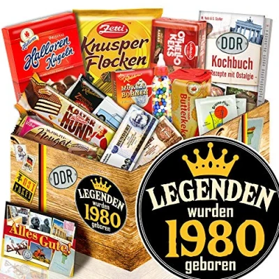 Abbildung von Legenden 1980 + Geschenk für Mann Geburtstag Süßes DDR Geschenkset
