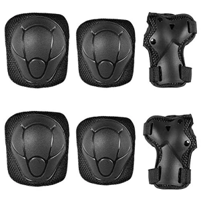 Abbildung von WolinTek Knieschoner Kinder,6 in 1 Kinder,Protektoren Set Verstellbar Knieschoner, Ellenbogenschoner und Handgelenkschoner für Multisport Skateboard Roller Skaten Fahren (schwarz)