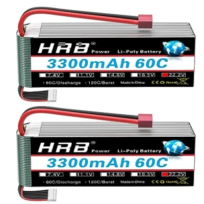 Abbildung von HRB Lipo Akku 22,2 V 3300 mAh 60C 6S der Klasse A+ mit Dean T Stecker für RC Auto Flugzeug Boot LKW (2 Stück)