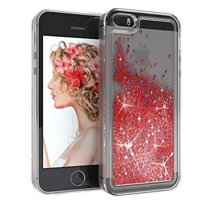 Abbildung von EAZY CASE Hülle kompatibel mit iPhone 5 / 5S SE (2016) Schutzhülle Flüssig Glitzer Handyhülle, Schutzhülle, Cover Glitter Flüssigkeit, aus TPU/Silikon, Transparent/Durchsichtig, Rot