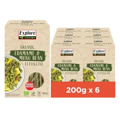 Abbildung von Explore Cuisine Bio Fettuccine aus Edamame (grüne Sojabohnen) und Mungobohnen Glutenfreie Nudeln, pflanzliche Protein Pasta ohne Zusatzstoffe, wenig Kohlenhydrate, vegan, 6x 200g