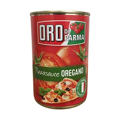 Abbildung von Oro di Parma Pizzasauce Oregano 3er Pack (3x 400g Dose) + usy Block