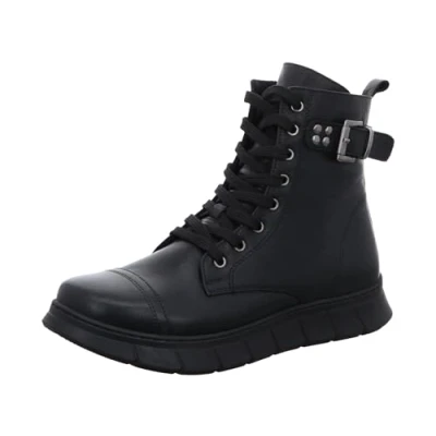 Abbildung von Gemini Damen Stiefelette Leder Combat Boot sportlich Schnalle Nieten 341913 02, Größe:40 EU, Farbe:Schwarz