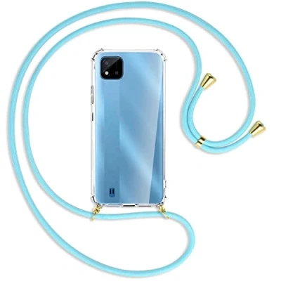 Abbildung von mtb more energy® Handykette kompatibel mit Realme C11 2021 (RMX3231, 6.52&#039;&#039;) Himmelblau/Gold Smartphone Hülle zum Umhängen Anti Shock Full TPU Case