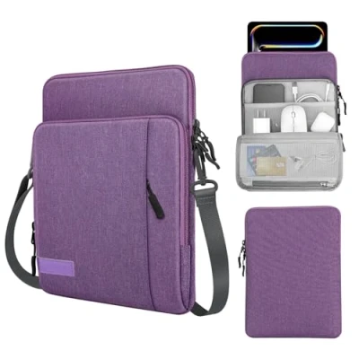 Abbildung von MoKo 12.9 Zoll Tablet Hülle Kompatibel mit iPad Pro M2 2022 2018, Galaxy Tab S8+ 12.4&quot;, Surface Go Tragbare Schutzhülle Schultergurt, Violett