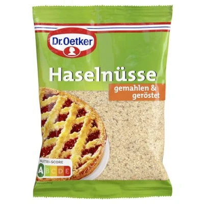 Abbildung von Dr. Oetker Haselnüsse gemahlen 5er Pack, 5 x 100 g Beutel, geröstete und gemahlene Haselnuss, Nüsse zum Backen von Kuchen, Torten &amp; Desserts, verzehrfertig, vegan