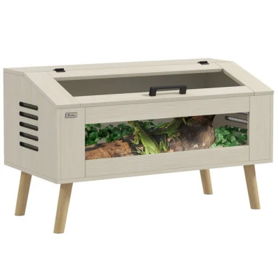 Abbildung von PawHut Terrarium für Reptilien, 140L Reptil Fütterungsbox mit gehärteten Glasfenstern, Deckel, Beine, Reptilienzuchtbox Amphibien, Spinne, Eiche, 100 x 50 60 cm