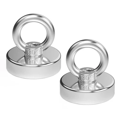 Abbildung von Magnetpro 2 Stück Ösenmagnet über 100 KG Ziehkraft Superstarker Neodym Magnete, Schwerdacht Seltenerdmagnete mit Augenbolzen, Durchmesser 48 mm für magnetisches Fischen, Jagd, Rückgang im Fluss