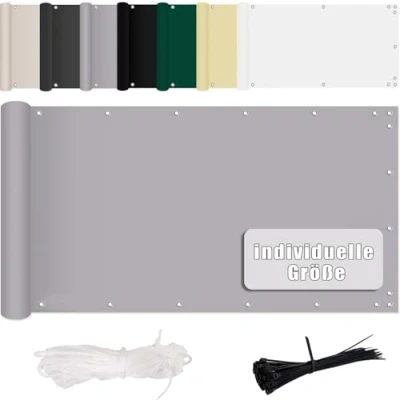 Abbildung von MENGH Sichtschutz für Balkon 85x650cm, Sichtschutz, Witterungsbeständig und Wasserabweisend, 100% Privatsphäre Deko Balkongeländer, Terrasse &amp; Garten Hellgrau