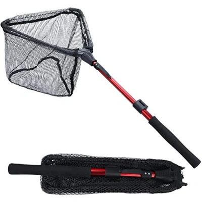 Abbildung von Sougayilang Fischkescher, faltbar, zusammenklappbar, Teleskopstange, strapazierfähiges Nylon Material, sicheres Fangen oder Freilassen von Fischen, RLJ95 cm