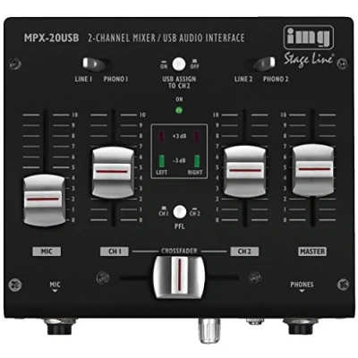 Abbildung von IMG STAGELINE MPX 20USB 3 Kanal Stereo DJ Mischpult mit USB Schnittstelle, Audio Console Interface, Mixing stabilem und kompaktem Metallgehäuse, in Schwarz