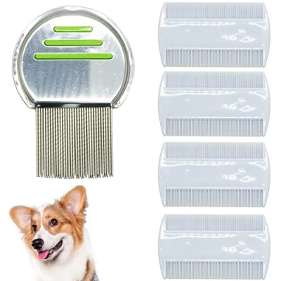 Abbildung von Flohkamm, Läusekamm, Zeckenhaken, feine Zinken, für Katzen und Hunde, 5 teiliges Set,aus Metall,Läuseentfernungskämme aus Kunststoff, Edelstahl, Haustiere, langes, feines, dickes Haar