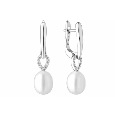 Abbildung von Gaura Pearls Perlenohrringe Elegant hängend weiß reis 8 8.5 mm, echte Süßwasserzuchtperle, 925 Silber rhodiniert