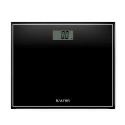 Abbildung von Salter 9207 BK3R Elektronische Badezimmerwaage aus Glas, gut ablesbares Display, Step On Aktivierung, Trittfläche gehärtetem max. Gewicht 150 kg/330 lbs, 15 Jahre Garantie, schwarz