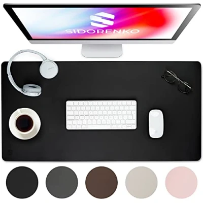 Abbildung von Sidorenko Schreibtischunterlage 80x40cm abwaschbar Tischunterlage Schreibtisch aus PU Leder Unterlage in schwarz für Büro rutschfeste Desk Mat, Mousepad, Mauspad, Schreibtischmatte