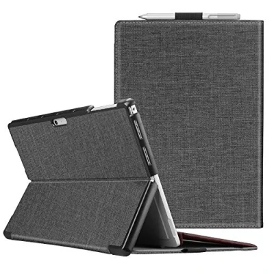 Abbildung von Fintie Hülle für Microsoft Surface Pro 7 Plus/Pro / 6 5, Business Schutzhülle mit Harter Schale, anpassbarer Betrachtungswinkel, Kompatibel Type Cover Tastatur, Dunkelgrau