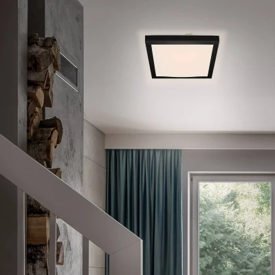 Abbildung von BRILONER LED Deckenlampe mit indirektem Licht, warmweiße Lichtfarbe, 12 Watt, 1200 Lumen, Lampe, Deckenleuchte, Wohnzimmerlampe, Schlafzimmerlampe, Küchenlampe, 27x27x8,5 cm, Schwarz