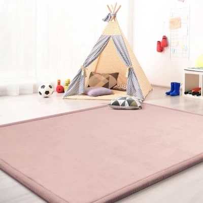 Abbildung von TT Home Krabbelmatte Babyzimmer Teppich Spielmatte Kinder Unifarben rutschfest Flauschig, Farbe: Rosa Pink, Größe:160x220 cm