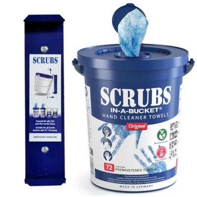 Abbildung von Scrubs Reinigungstücher 72 Stück in a Bucket Werkstatt Tücher inkl. passender Wandhalterung