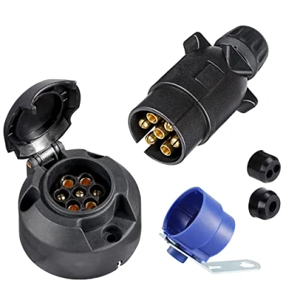 Abbildung von SPARKMOTO Anhänger Stecker 7 Polig und Steckdose Set, 12V Wasserdicht mit Blau steckerhalter für Wohnwagen LKW KFZ PKW(Nuss Kappe)